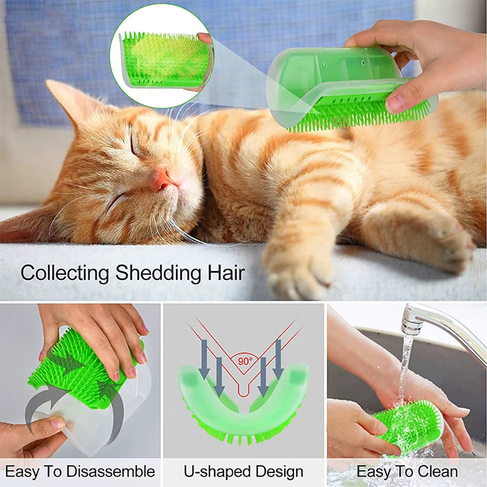 Professional Cat Grooming Brush with Removable Scratcher and Corner Hair Removal Features
