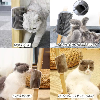 Professional Cat Grooming Brush with Removable Scratcher and Corner Hair Removal Features